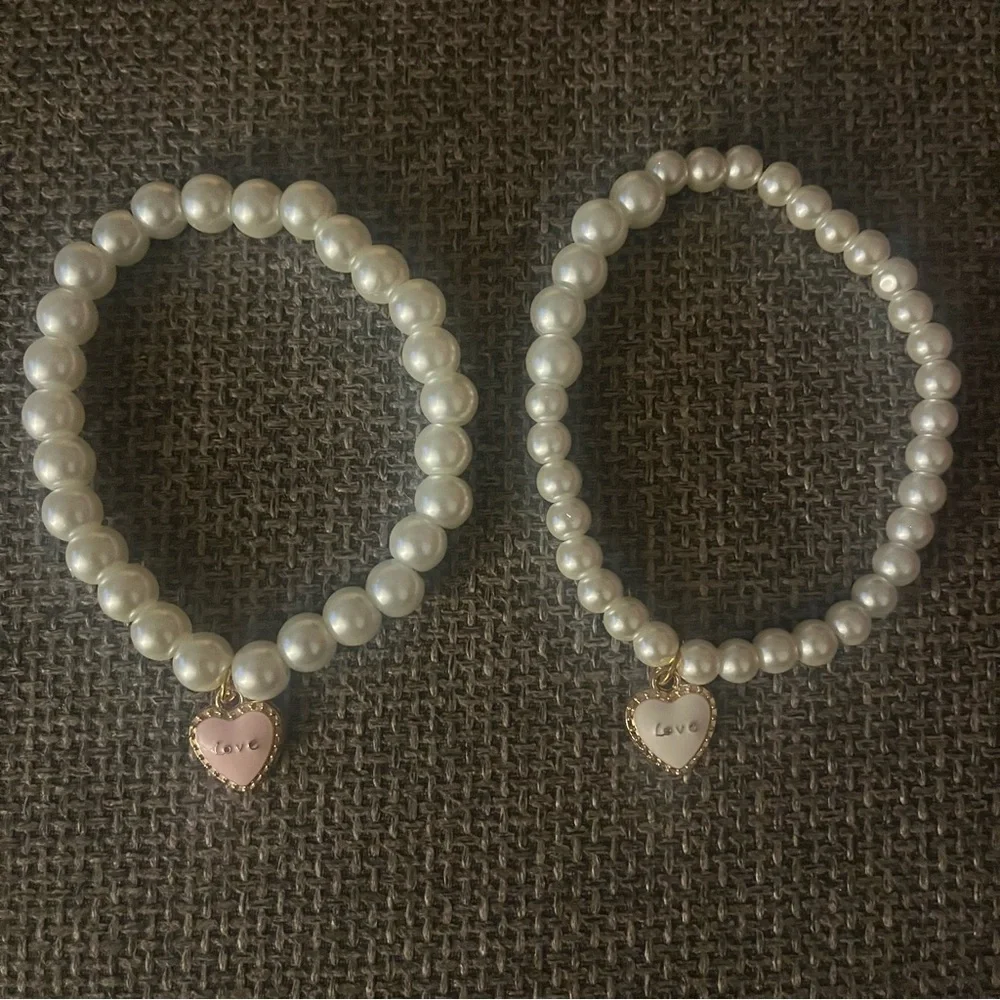 Pearl Stretch Charm Bracelets Handmade White Pink 2 - Picture 11 of 12